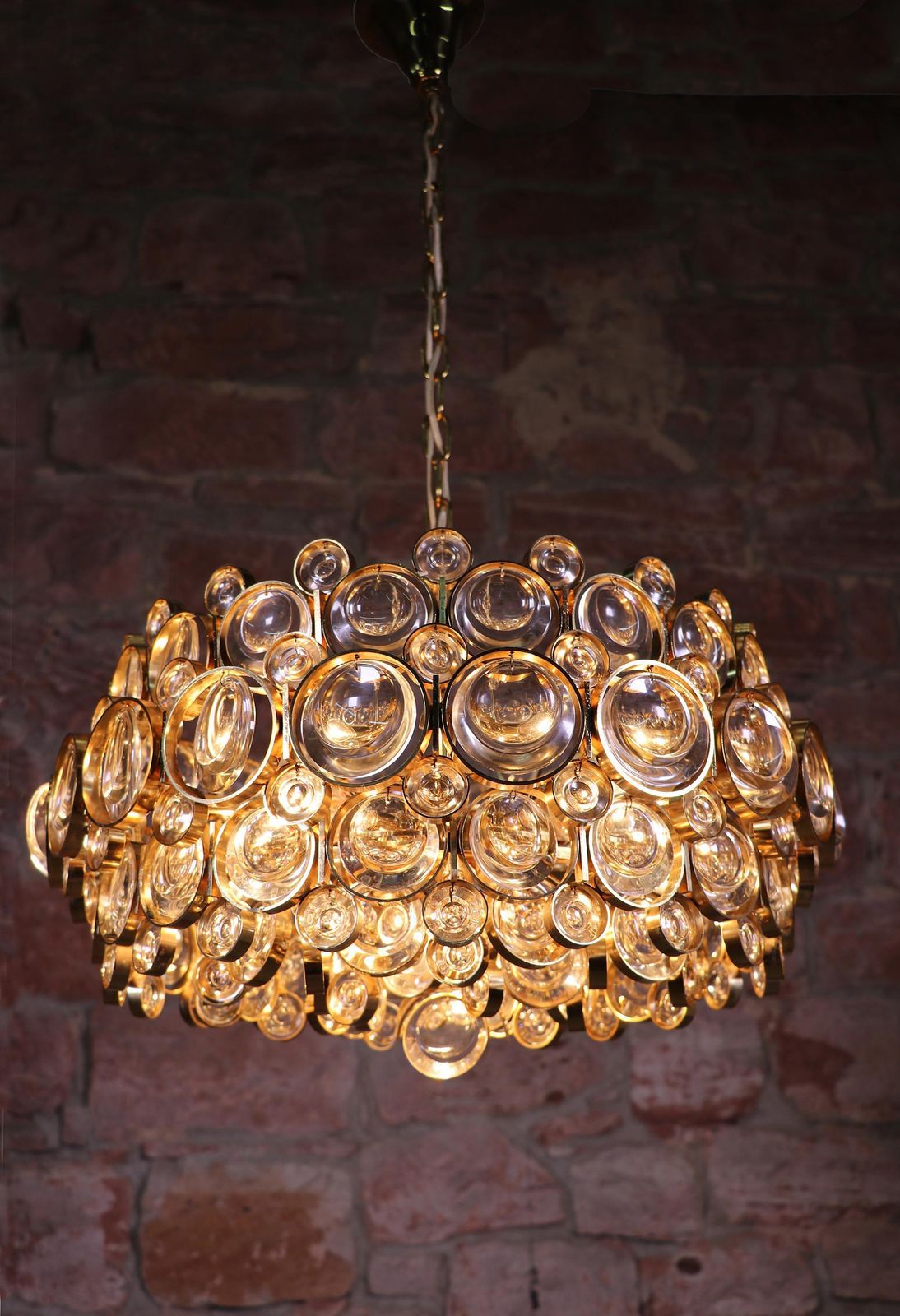 1960s Germany Palwa Bubbles Chandelier Crystal & Gilt Brass By Gaetano Sciolari photo vintage