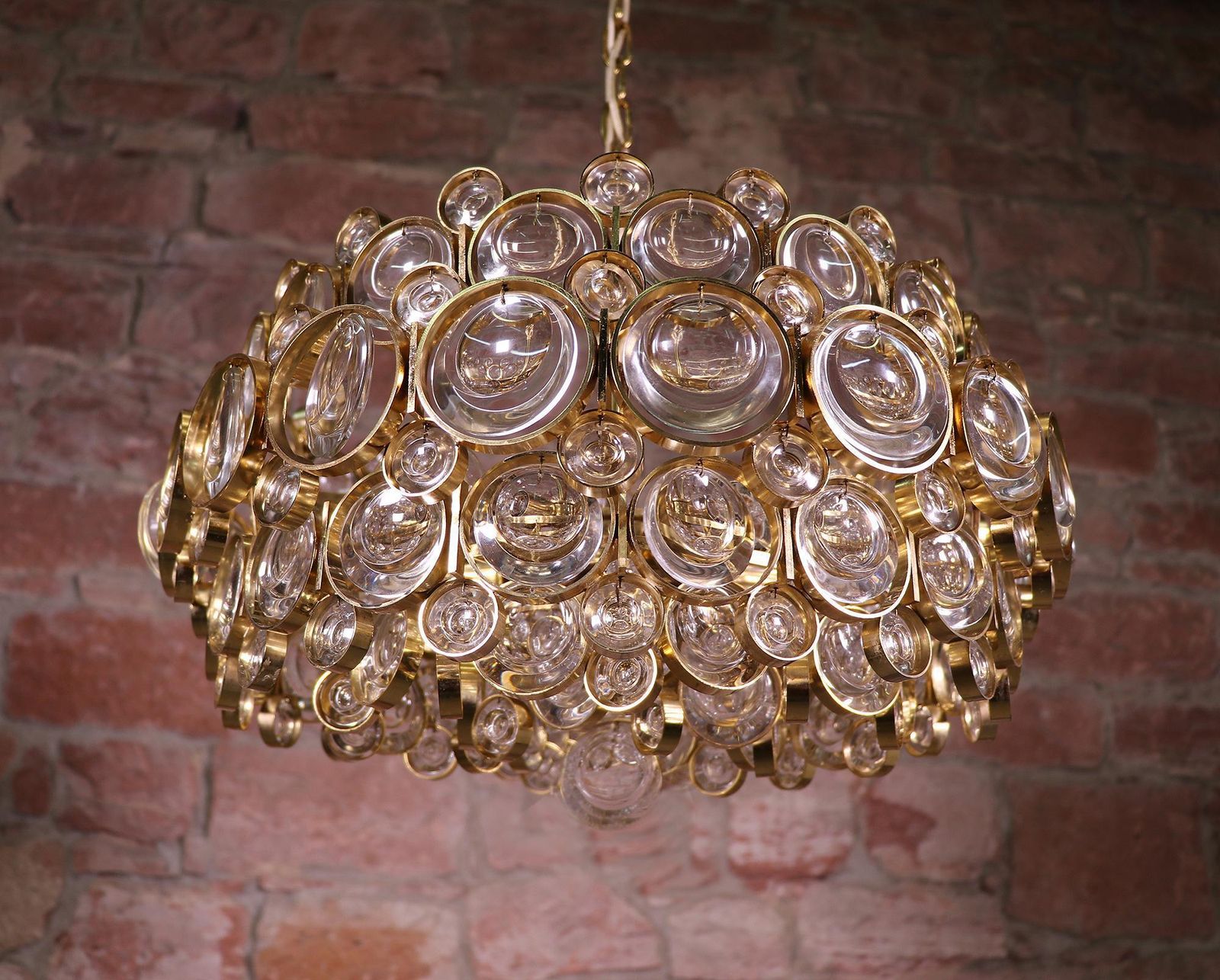photo furniture 1960s Germany Palwa Bubbles Chandelier Crystal & Gilt Brass By Gaetano Sciolari