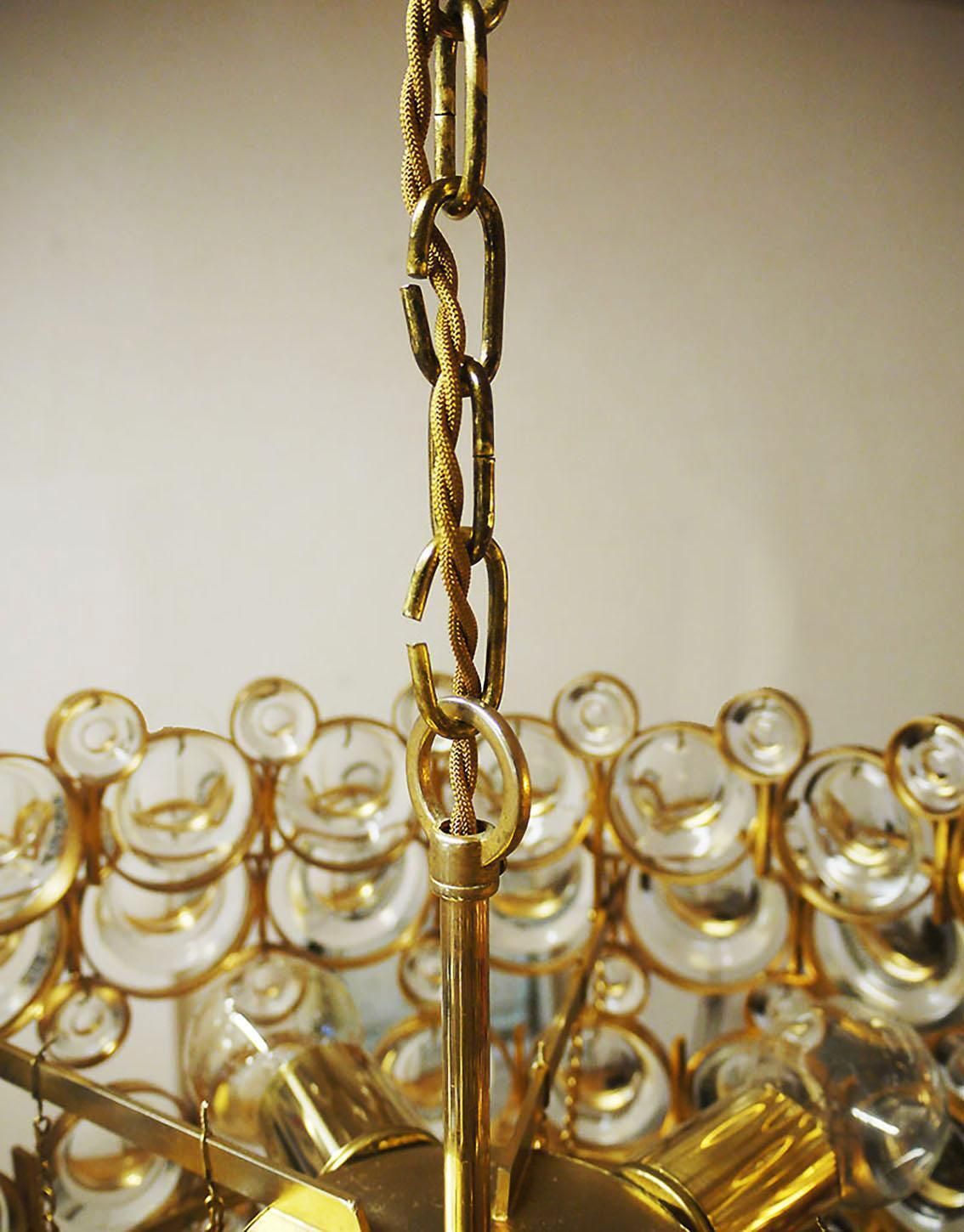 photo vinterior 1960s Germany Palwa Bubbles Chandelier Crystal & Gilt Brass By Gaetano Sciolari