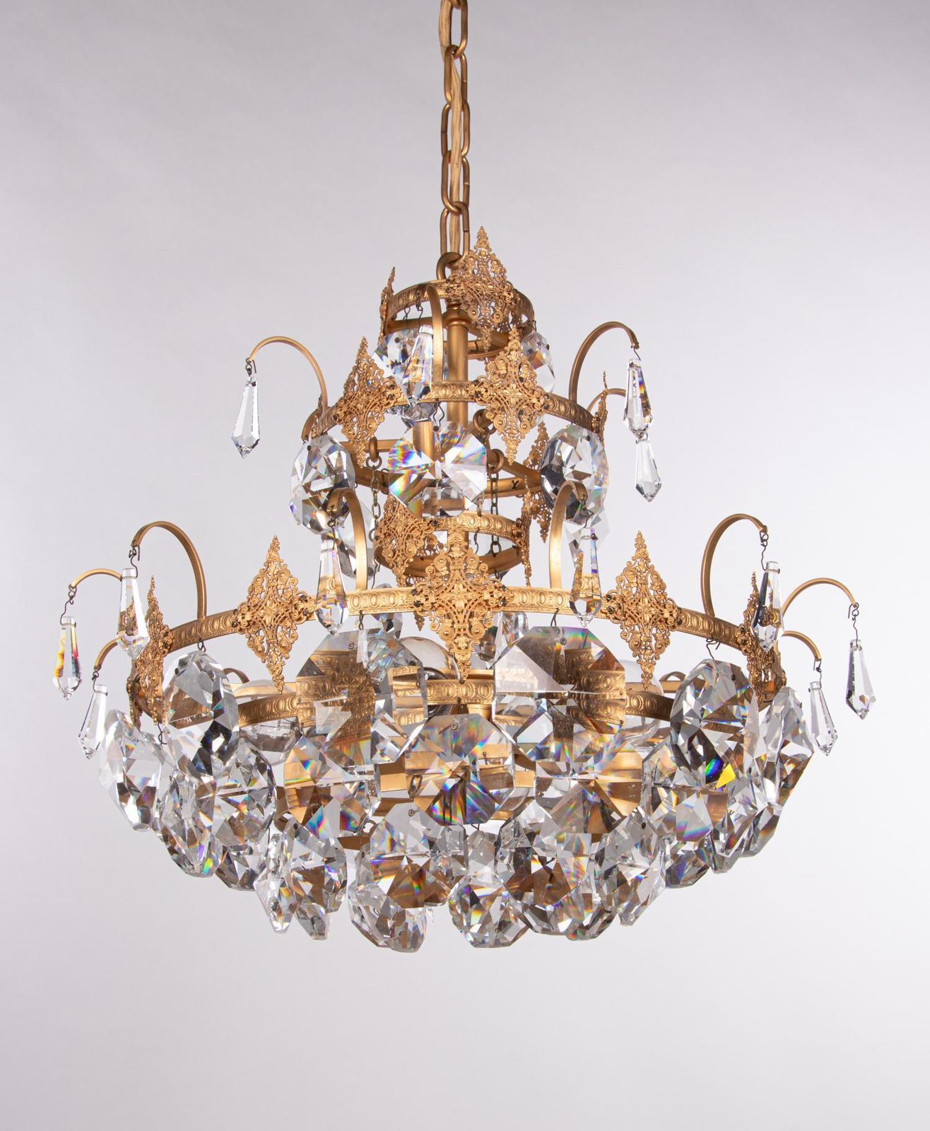 Ernst Palme Glamorous Jewel Swarovski Crystal & Gilt Brass Chandelier, 1960s photo 3828.0