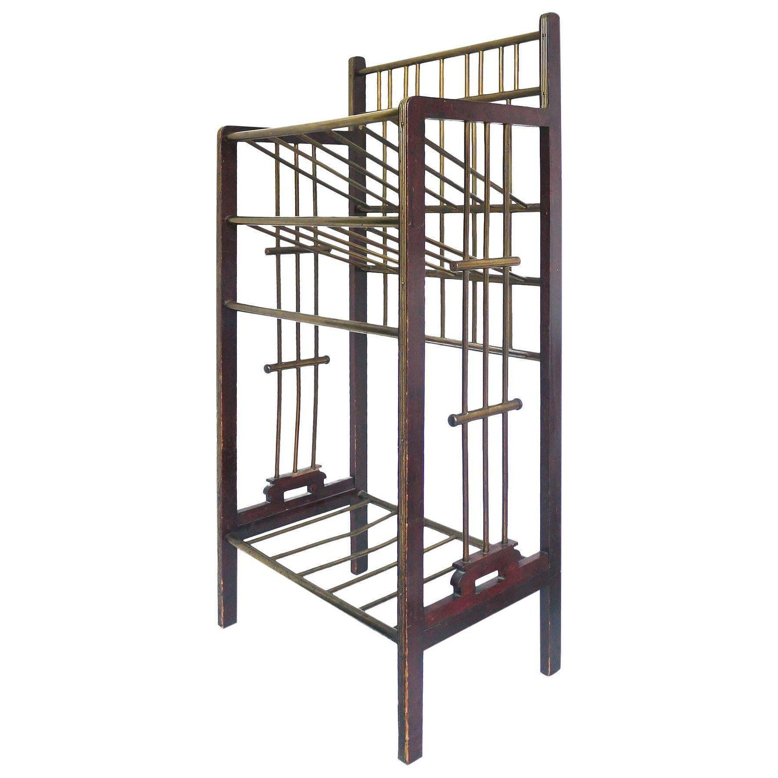 Viennese Secession Mahogany And Brass Magazine Stand, 1900