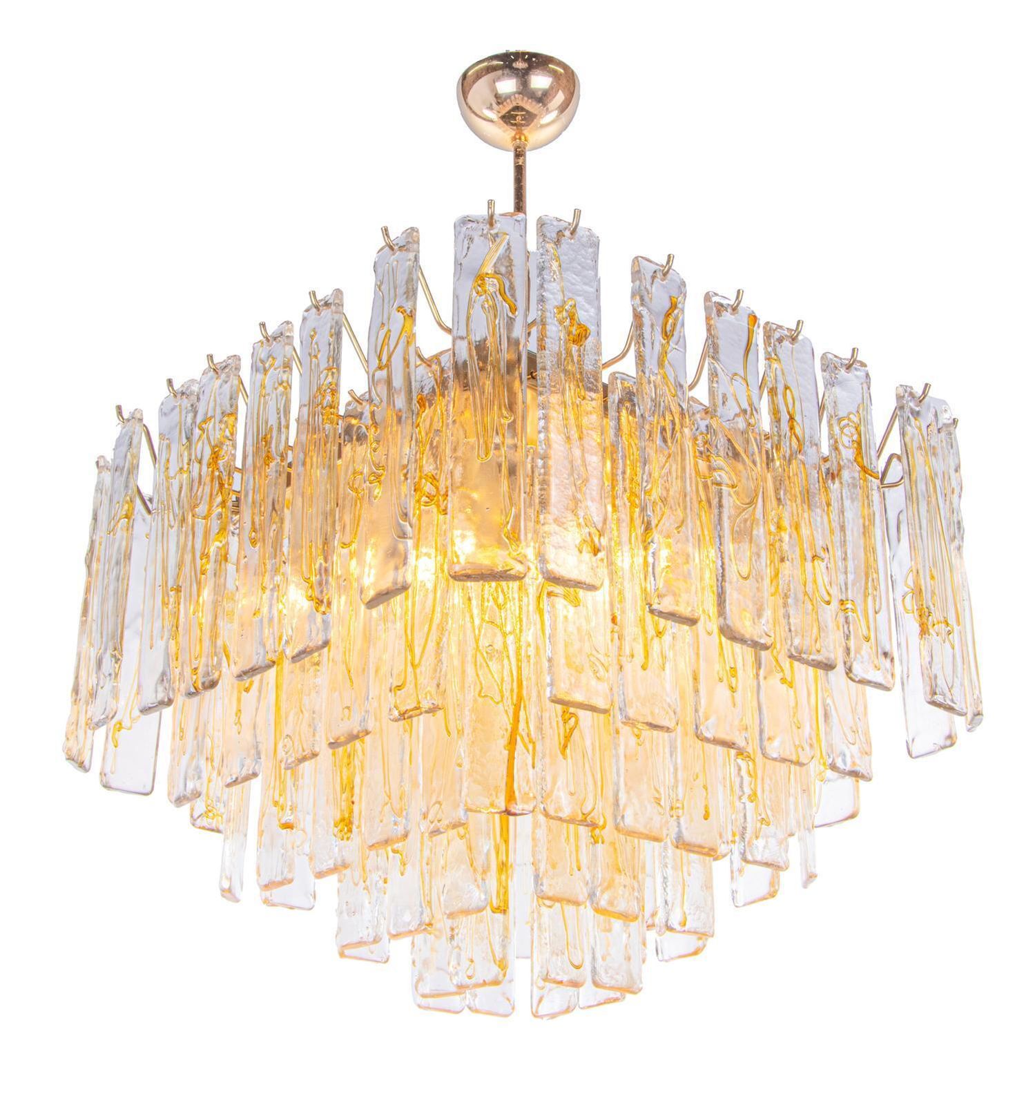 Amber Murano 24" Lava Chandelier Glass & Brass By La Murrina, Italy 1970s photo furniture