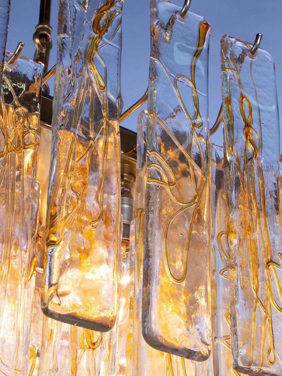 Amber Murano 24" Lava Chandelier Glass & Brass By La Murrina, Italy 1970s photo 5404.0