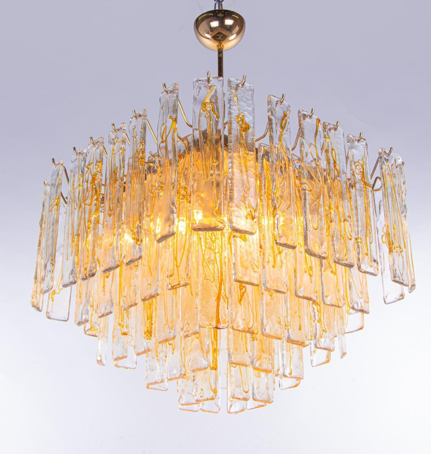 photo furniture Amber Murano 24" Lava Chandelier Glass & Brass By La Murrina, Italy 1970s