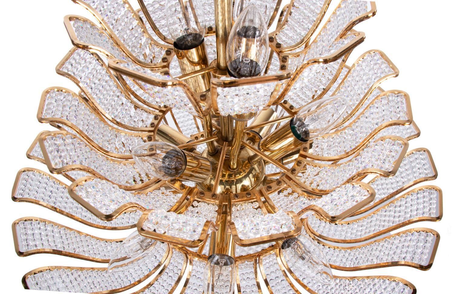 Hollywood Regency Chandelier Crystal & Gilt Brass By Palwa, Germany 1960 photo 5218.0