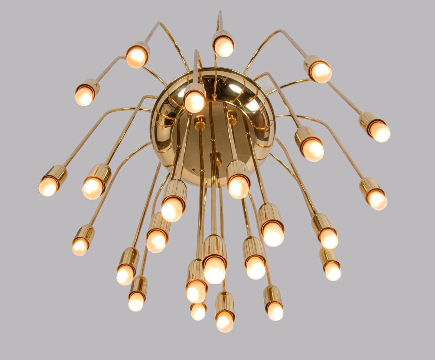 1 'Of 4' Cascading 28" Brass Flush Mount In The Manner Of Florian Schulz, 1960s photo for sale