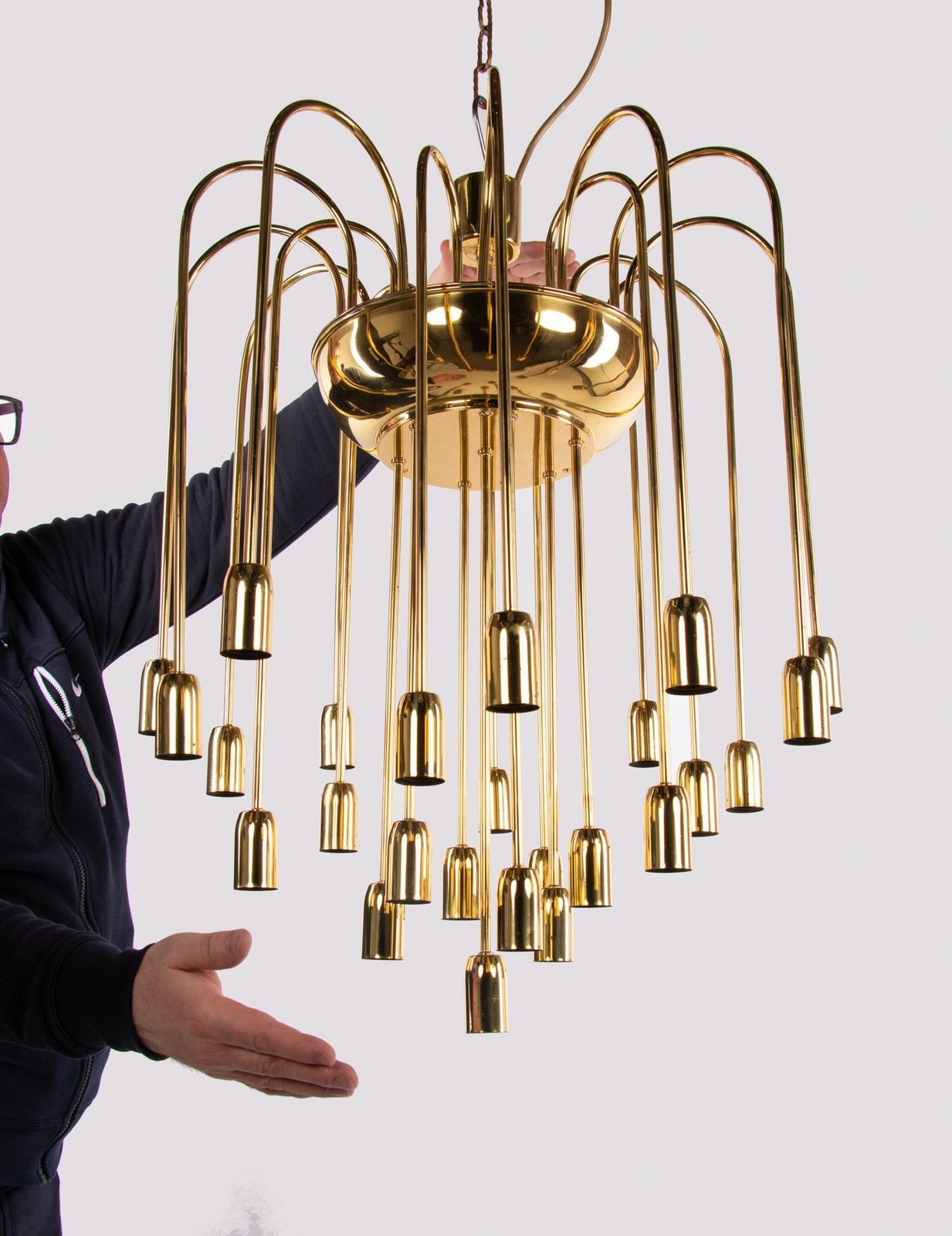 photo for sale 1 'Of 4' Cascading 28" Brass Flush Mount In The Manner Of Florian Schulz, 1960s
