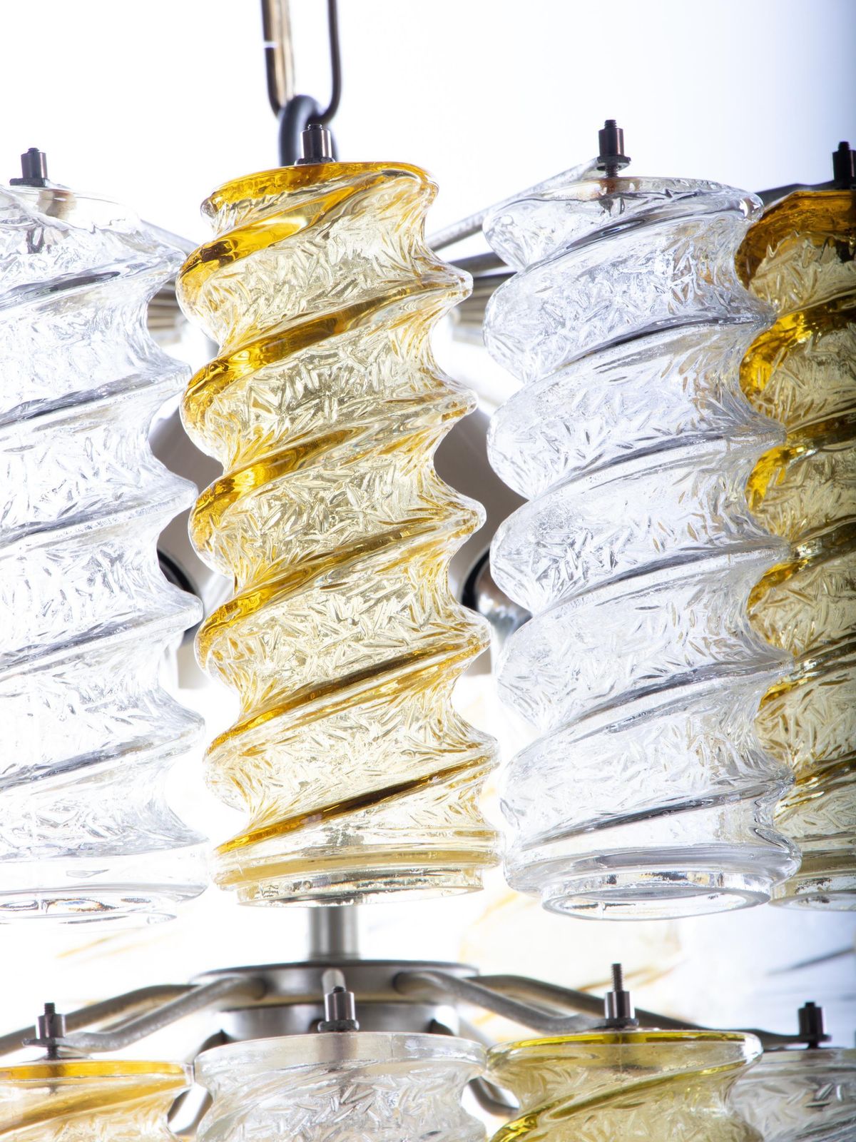 6177.0 1960 Italy Venini 'Swirl' Chandelier With Twisted Amber & Clear Murano Glass photo