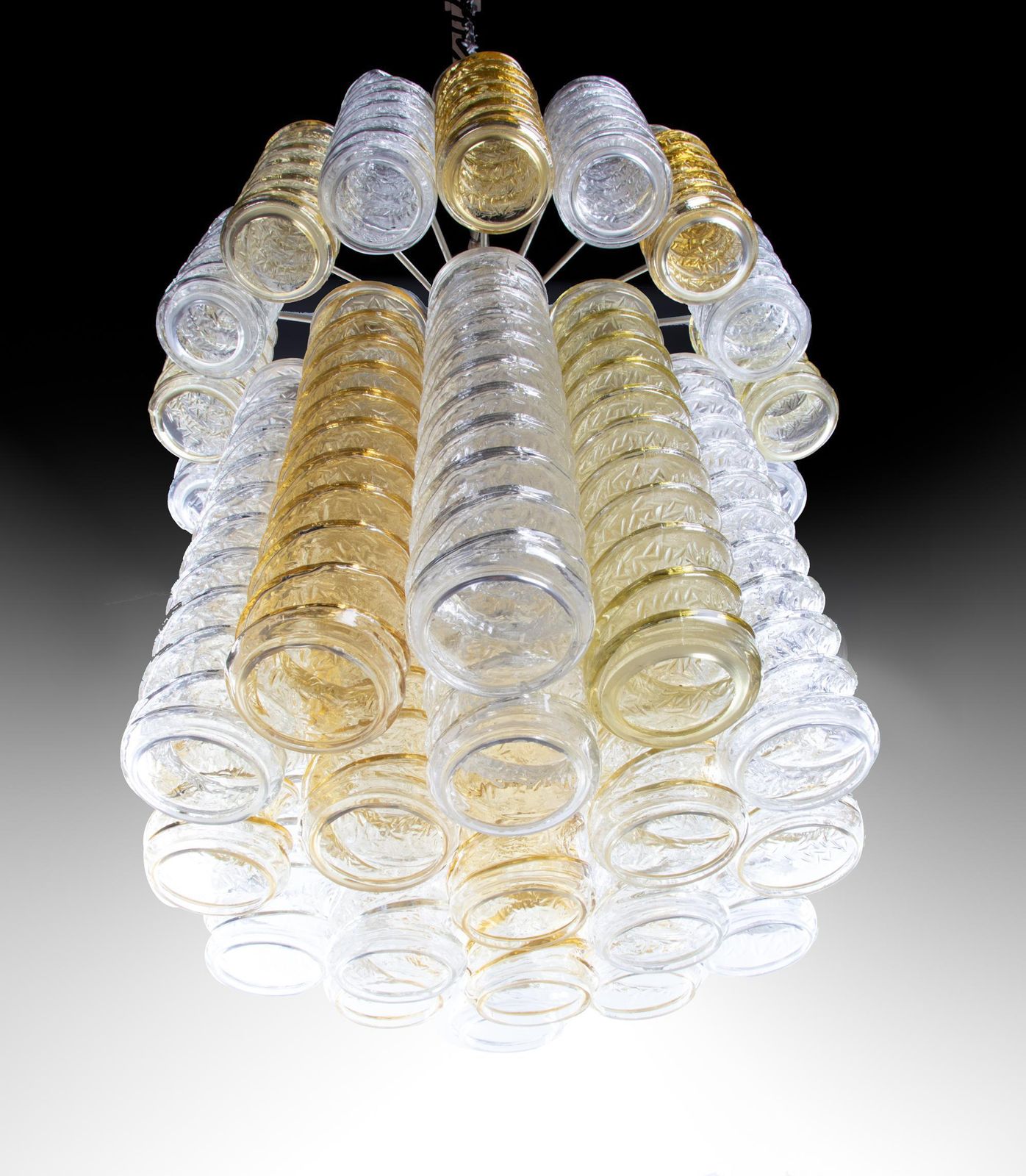 photo vintage 1960 Italy Venini 'Swirl' Chandelier With Twisted Amber & Clear Murano Glass
