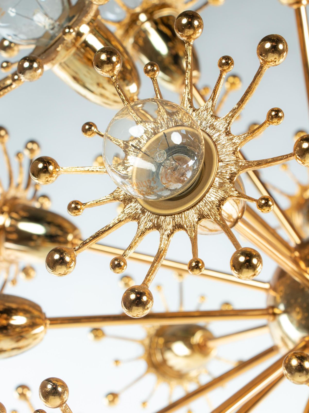 photo for sale Palwa 26" Starburst Sputnik Chandelier Gold Plated Brass, 1960s