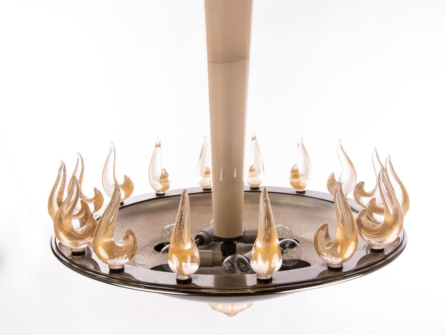 Stunning Murano Flame Chandelier Elio, Glass & Nickel, Barovier & Toso, Italy photo furniture