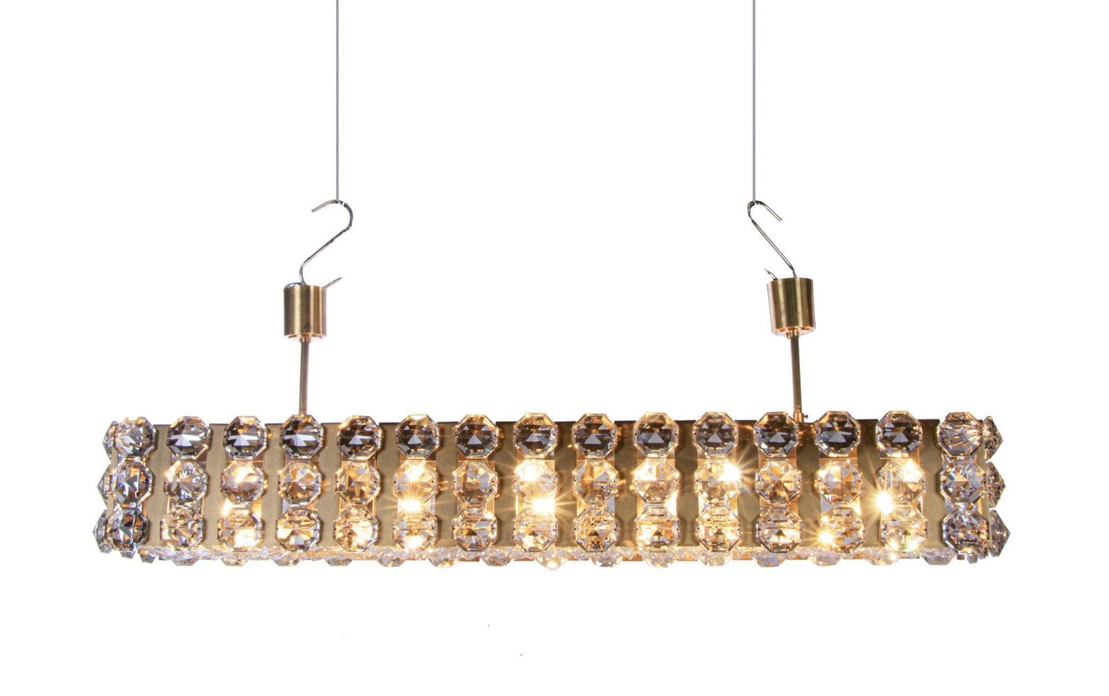 1 (Of 2) Bakalowits & Sons 49" Flush Mount Chandelier Crystal & Brass photo Lighting