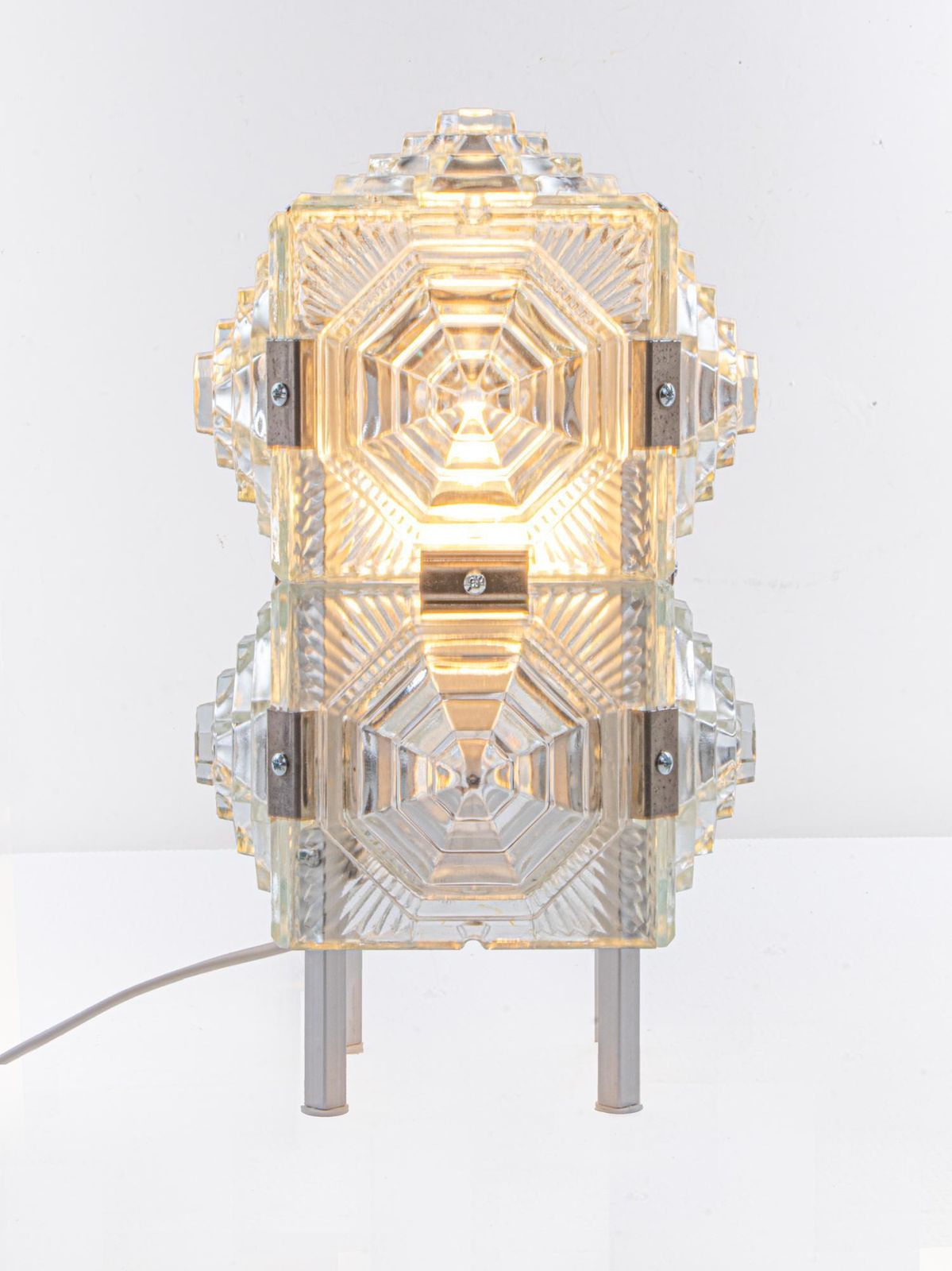 Bohemian Cubist Table Lamp Glass & Chrome By Kamenicky Senov, 1980s photo furniture