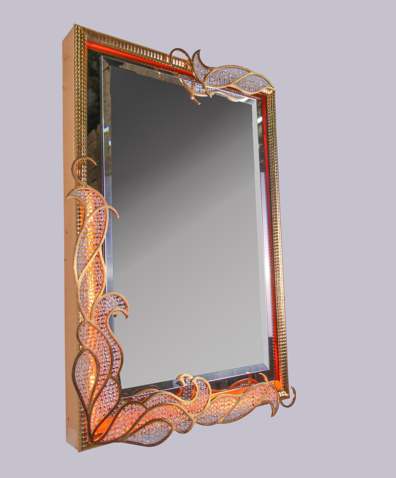 Majestic 38" Gilded Backlit Mirror Swarovski Crystals By Kurt Faustig, Munich photo Home Decor