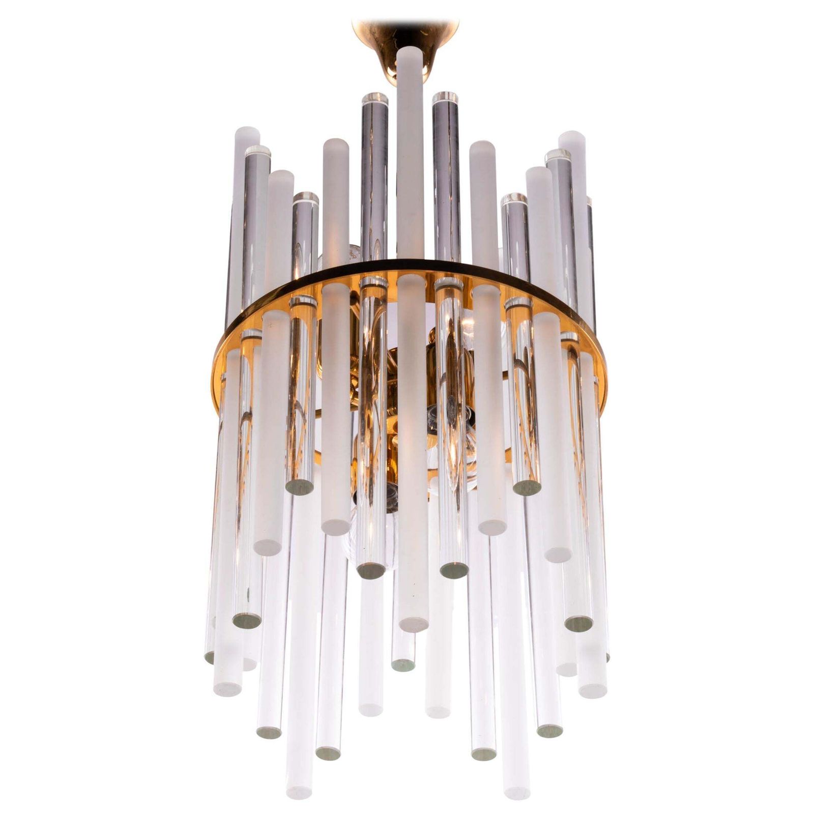 1 'Of 2' German Palwa Iced Sticks & Brass Chandelier By Christoph Palme 1960 photo Lighting