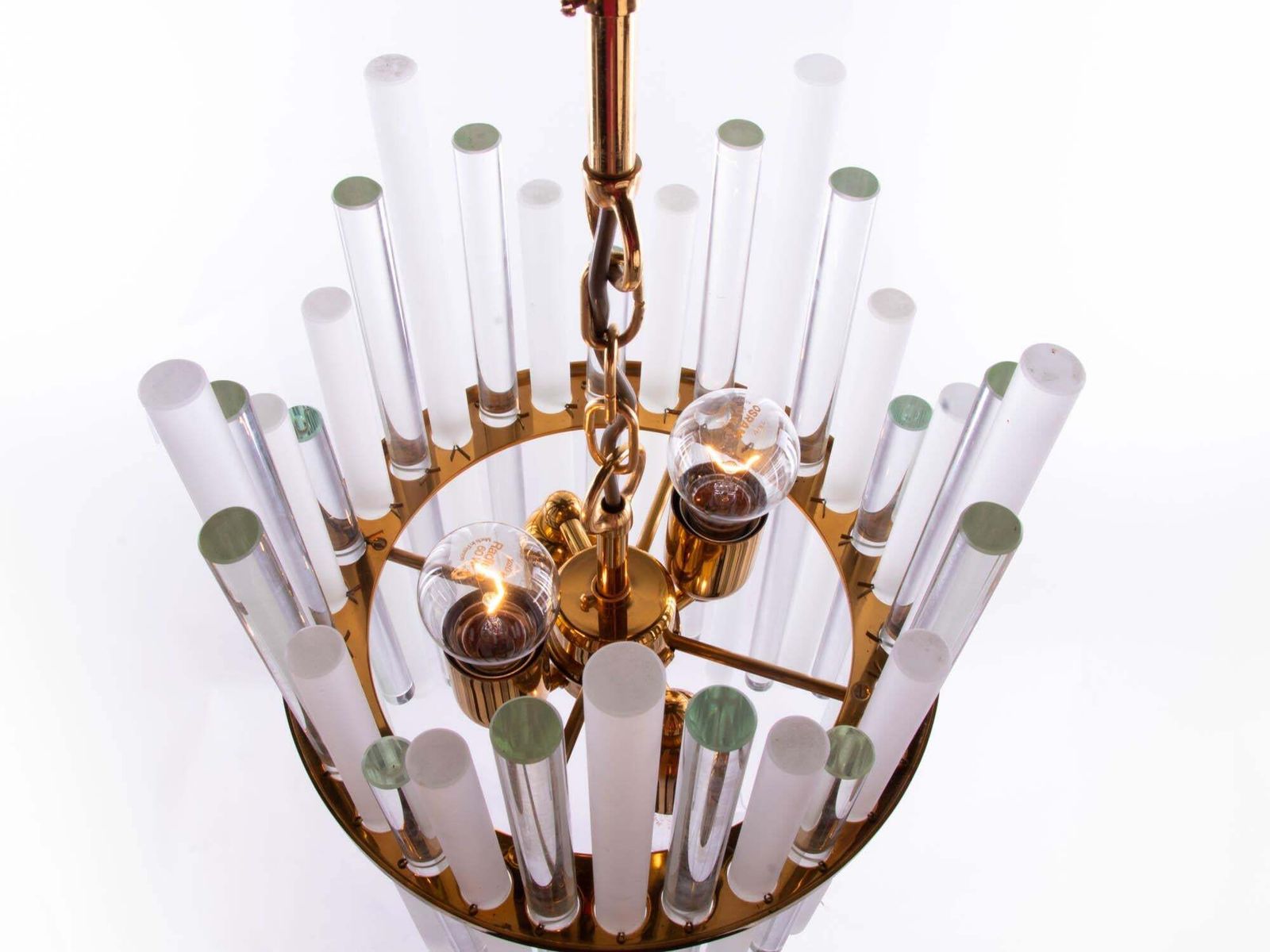 1 'Of 2' German Palwa Iced Sticks & Brass Chandelier By Christoph Palme 1960 photo vintage