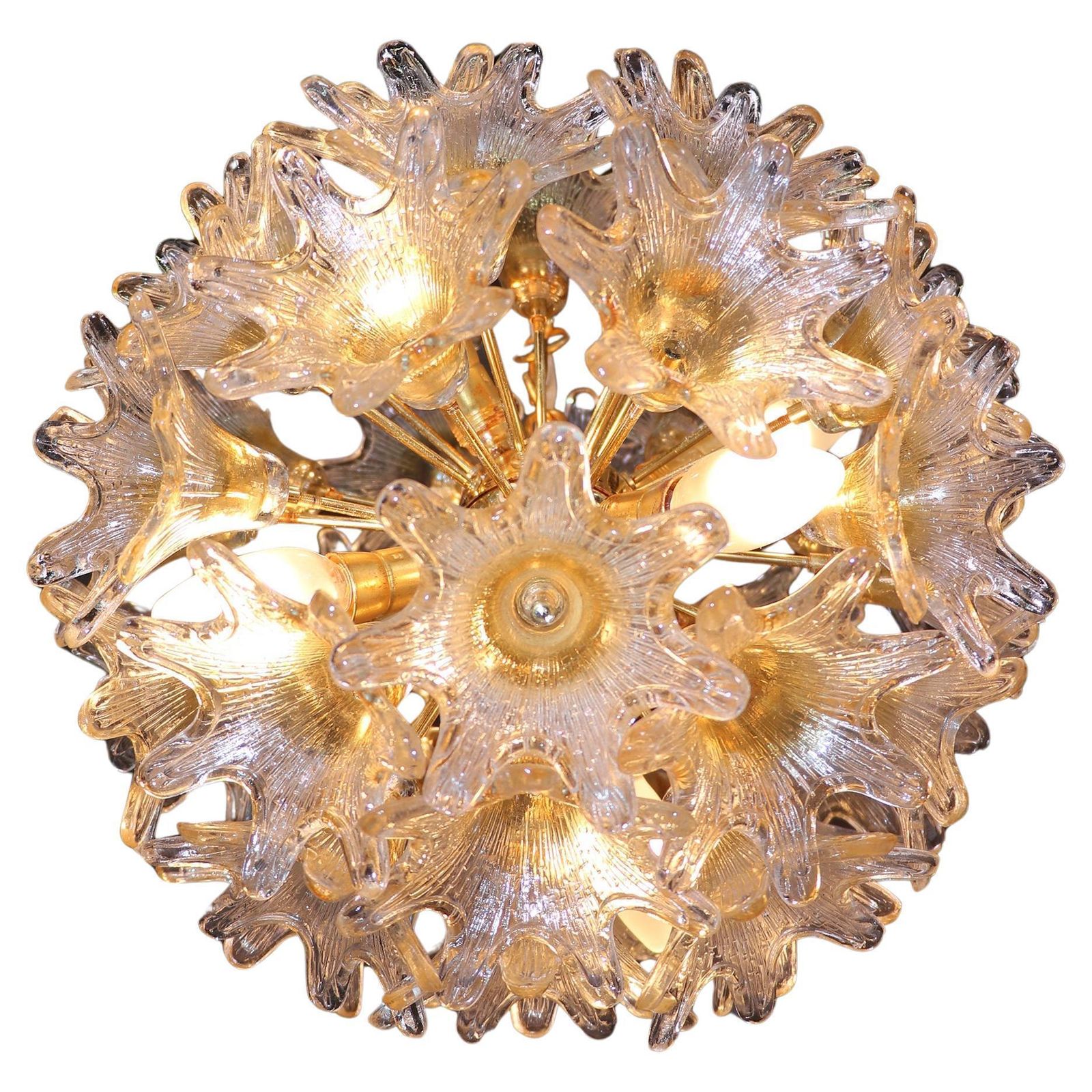 Amber Murano 20" Sputnik Chandelier Glass & Brass By Paolo Venini, Veart 1960s photo 3085.0