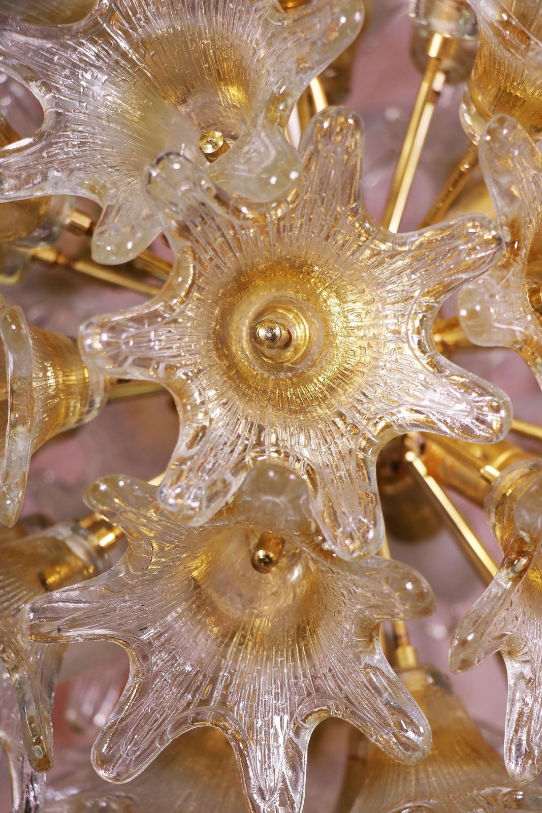 Amber Murano 20" Sputnik Chandelier Glass & Brass By Paolo Venini, Veart 1960s photo vinterior