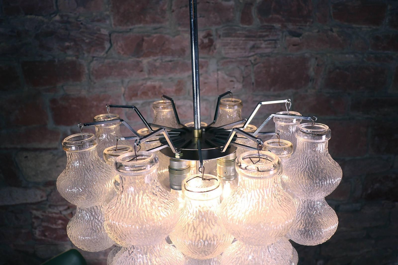 Seguso 40" Chandelier Murano Glass & Chrome By Napoleone Martinuzzi, Italy 1960 photo vinterior