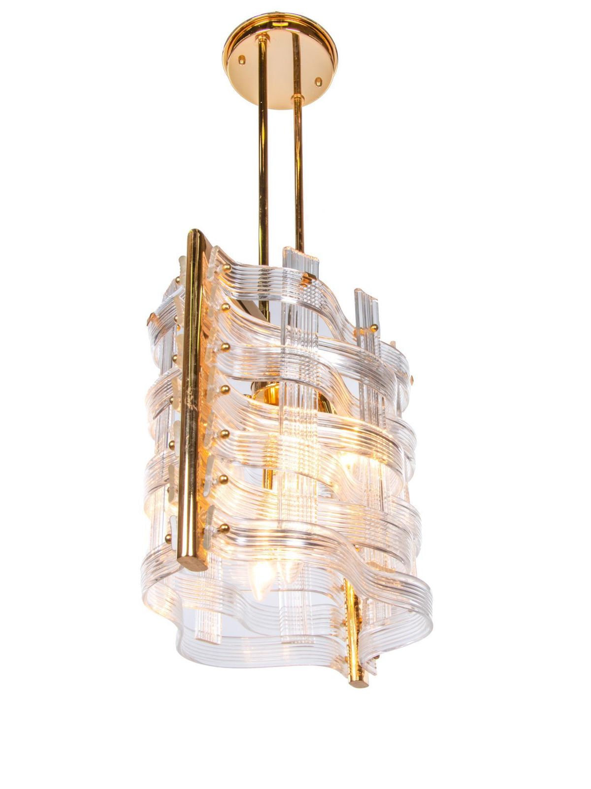 Venini 20" Nastri Chandelier Wave Shaped Murano Glass & Gold Plated Brass, 1970s photo furniture