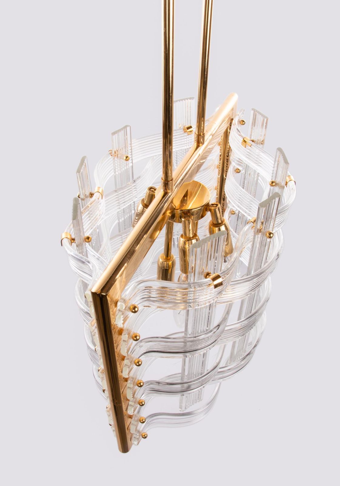 Venini 20" Nastri Chandelier Wave Shaped Murano Glass & Gold Plated Brass, 1970s photo 5798.0