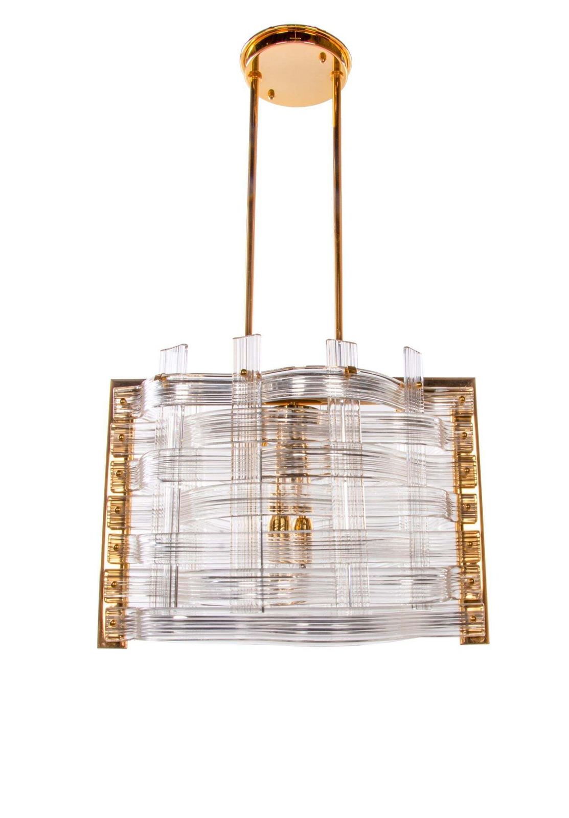 Venini 20" Nastri Chandelier Wave Shaped Murano Glass & Gold Plated Brass, 1970s photo buy
