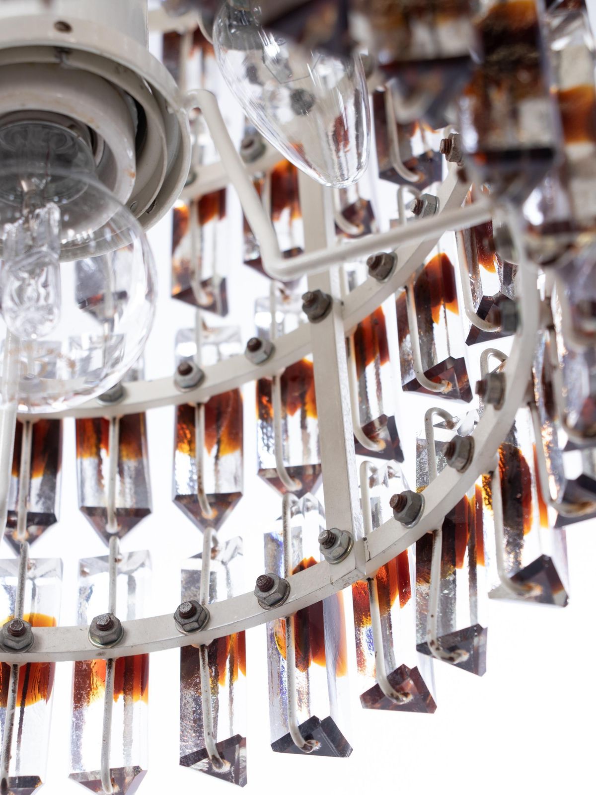 1960 Mid Century Five Tier Chandelier 'Triedi' Amber Murano Glass Prisms photo Lighting