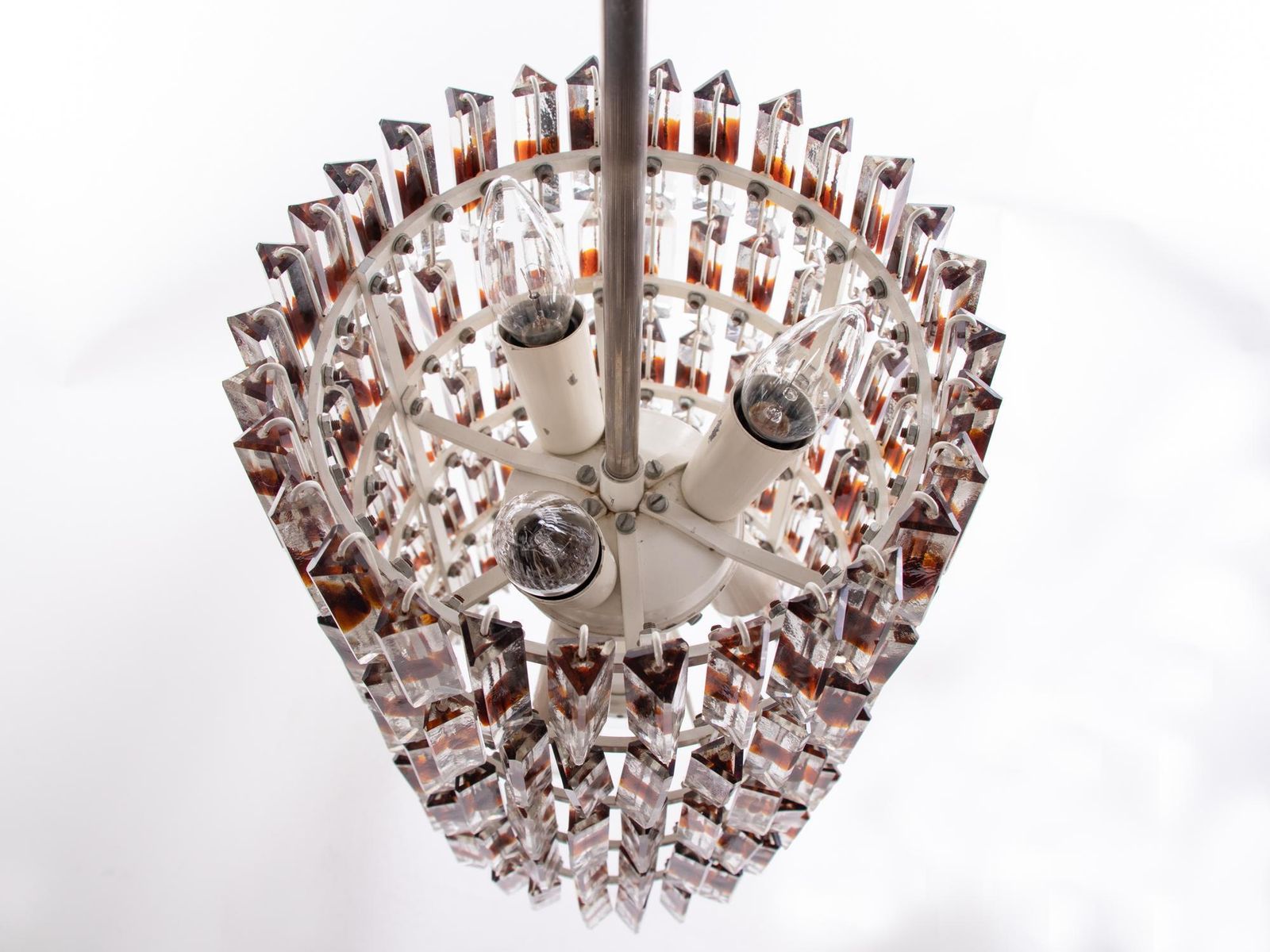 1960 Mid Century Five Tier Chandelier 'Triedi' Amber Murano Glass Prisms photo 6571.0