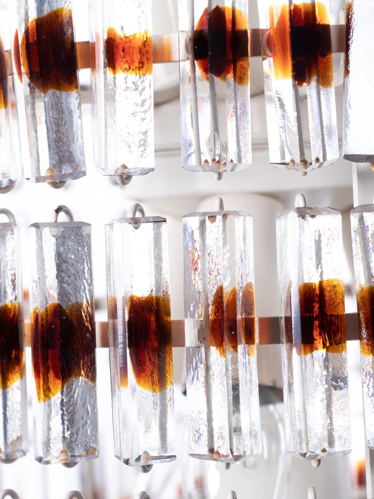 1960 Mid Century Five Tier Chandelier 'Triedi' Amber Murano Glass Prisms photo vinterior