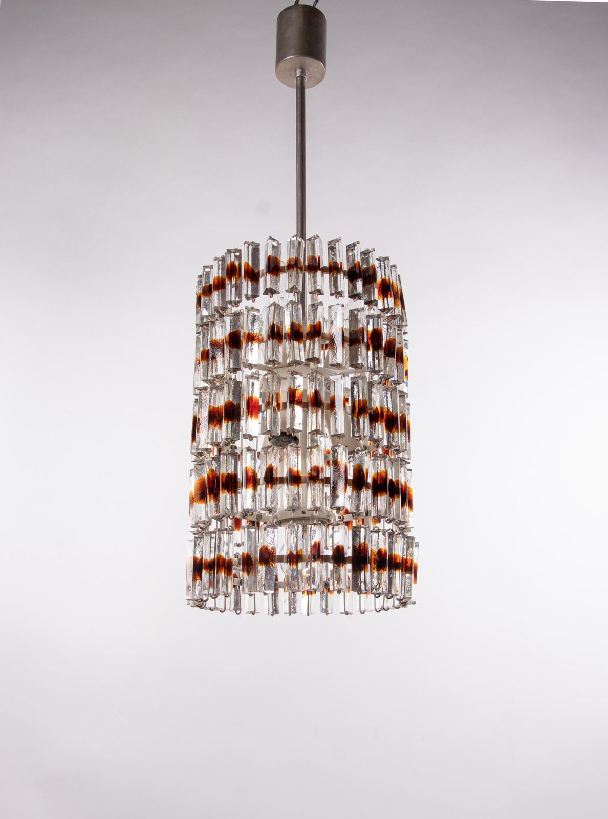 photo vinterior 1960 Mid Century Five Tier Chandelier 'Triedi' Amber Murano Glass Prisms