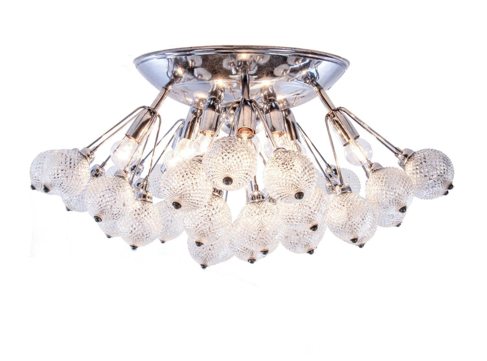 Starburst 27" Flush Mount Chandelier Crystal Glass & Chrome, Italy 1960 photo furniture