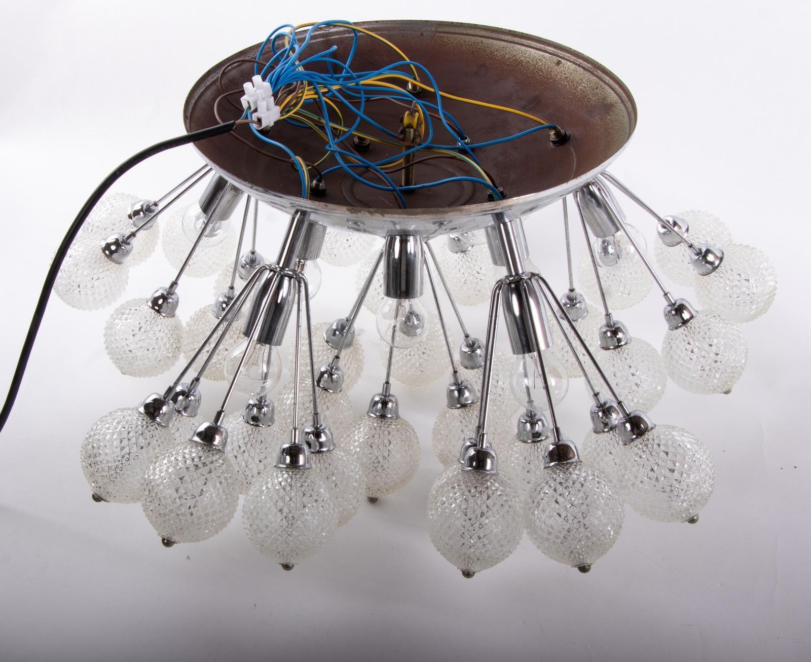 Starburst 27" Flush Mount Chandelier Crystal Glass & Chrome, Italy 1960 photo vintage