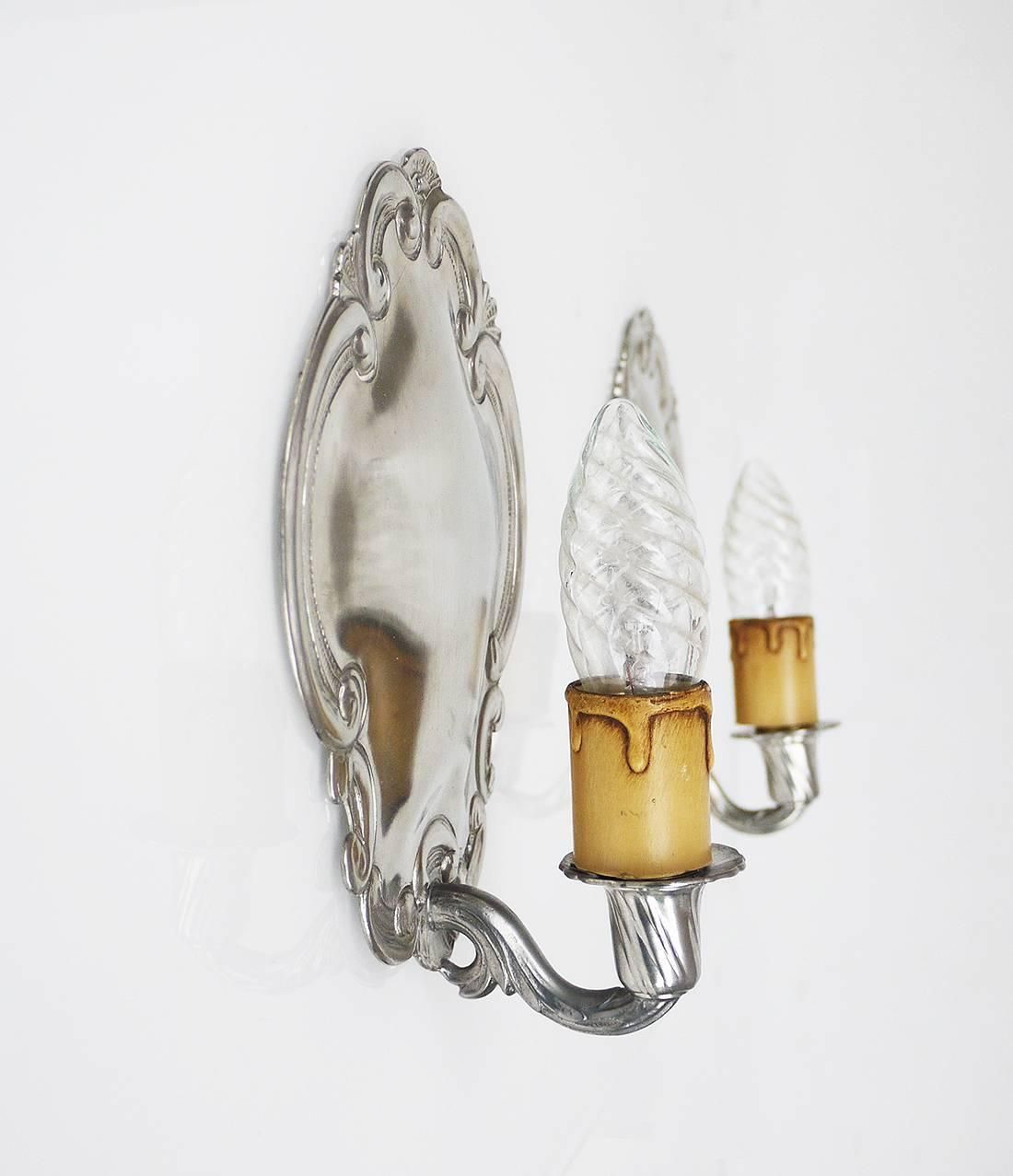 Pair Of Vintage Pewter Wall Sconces By August Weygang, Germany, Circa 1900 photo for sale
