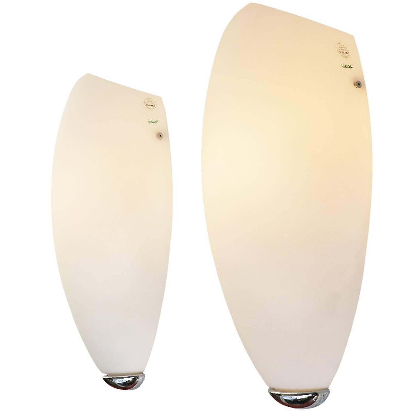 Vetreria Vistosi 'Ap Calice' Wall Sconces Murano Glass & Chrome, Set Of 2