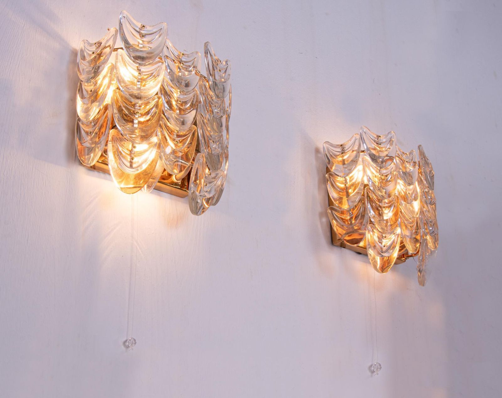 Set Of 2 1960 Germany Palwa Wall Sconces Crystal Glass & Gilt Brass photo Lighting