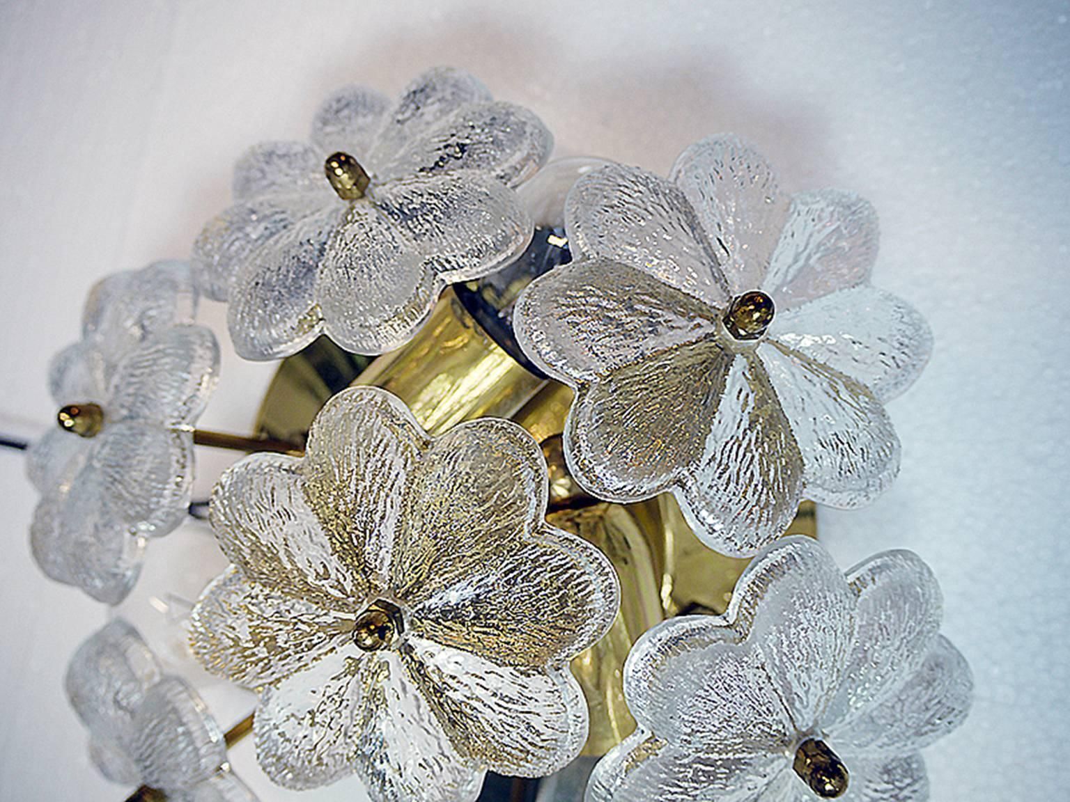 1 (Of 2) Floral Crystal & Brass Flush Mount Chandelier By Ernst Palme For Palwa photo Lighting