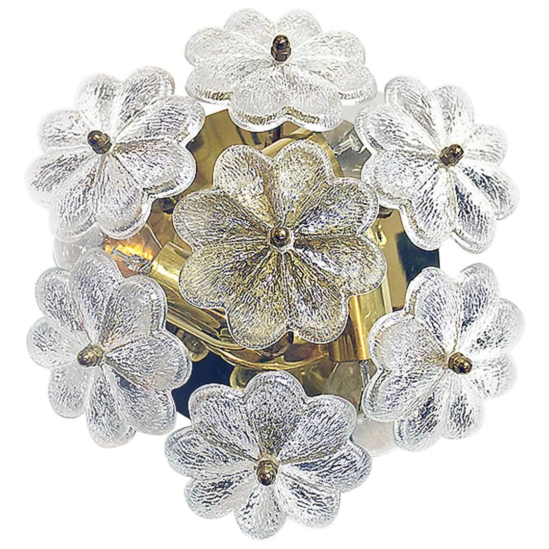 1 (Of 2) Floral Crystal & Brass Flush Mount Chandelier By Ernst Palme For Palwa photo buy
