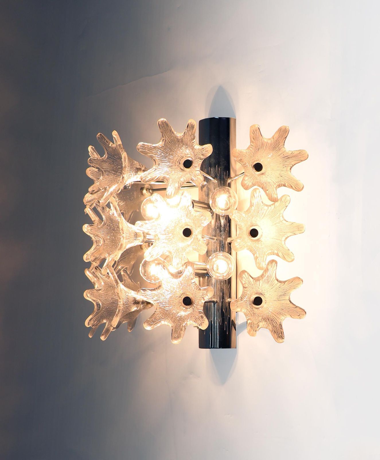 Large Wall Sconce Murano Flowers & Chrome Sputnik Venini For Veart Italy 1960s photo Lighting