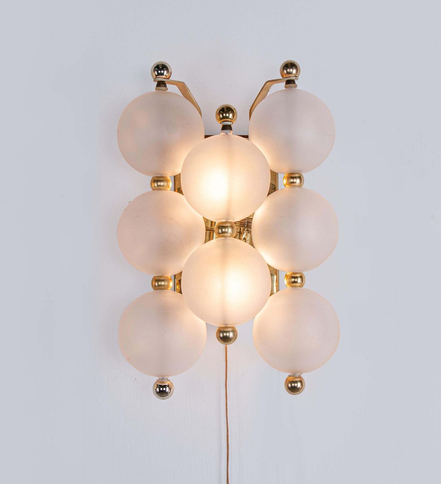 Pair Of Kinkeldey Wall Sconces Frosted Glass Balls & Brass, Germany 1960s photo for sale