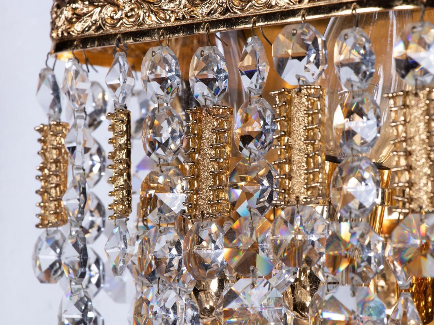 1960 Germany Palwa Glamorous Jewel Wall Sconce Crystal & Gilt Brass, Set Of 2 photo vinterior