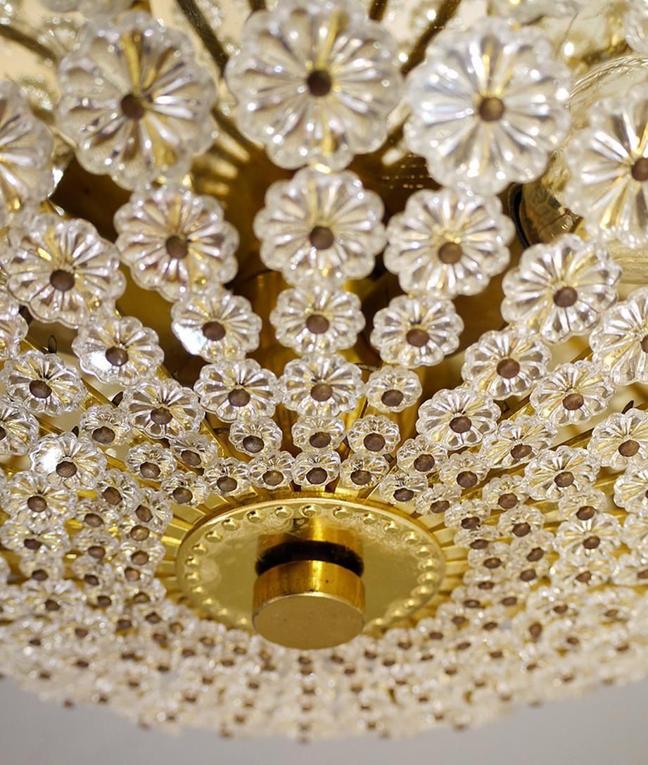 Large Floral Flush Mount Chandelier Crystal & Brass By Emil Stejnar Attr. 1950s photo Lighting