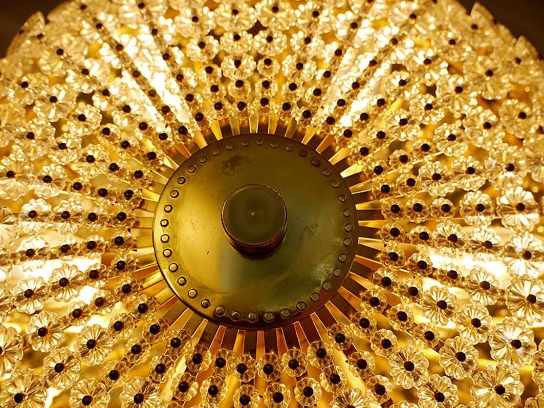 Large Floral Flush Mount Chandelier Crystal & Brass By Emil Stejnar Attr. 1950s photo 2513.0