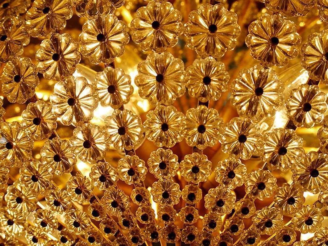 Large Floral Flush Mount Chandelier Crystal & Brass By Emil Stejnar Attr. 1950s photo buy