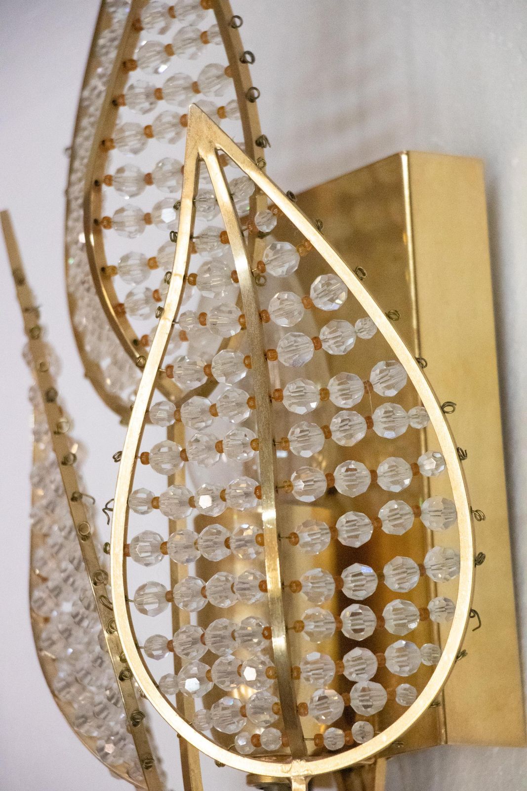 1960 Germany Palwa Lovely Wall Sconce Crystal & Gilt Brass, Set Of 2 photo vinterior