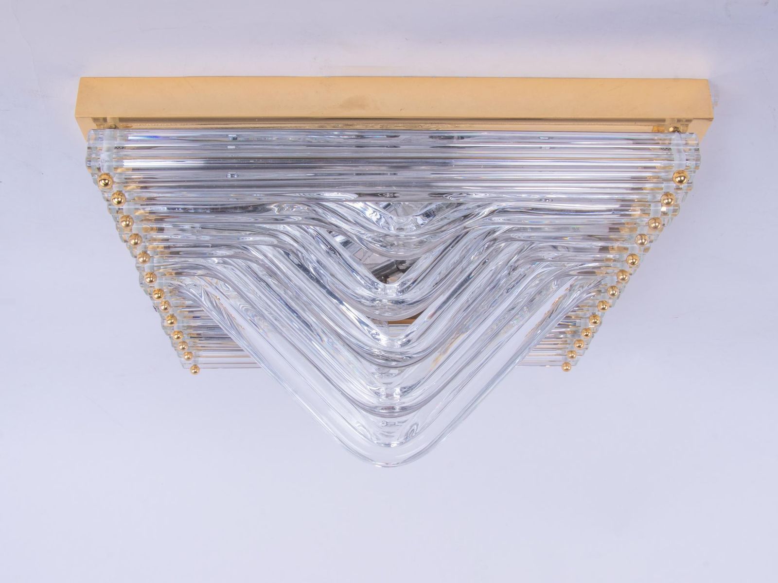Quadriedri Curvati Murano Flush Mount Glass & Brass, Venini, Italy 1970s photo vintage