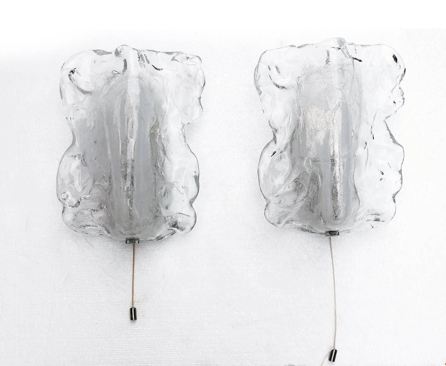 1960 Austria Kalmar Organic Wall Sconces Frosted Murano Glass & Chrome, Set Of 2 photo furniture
