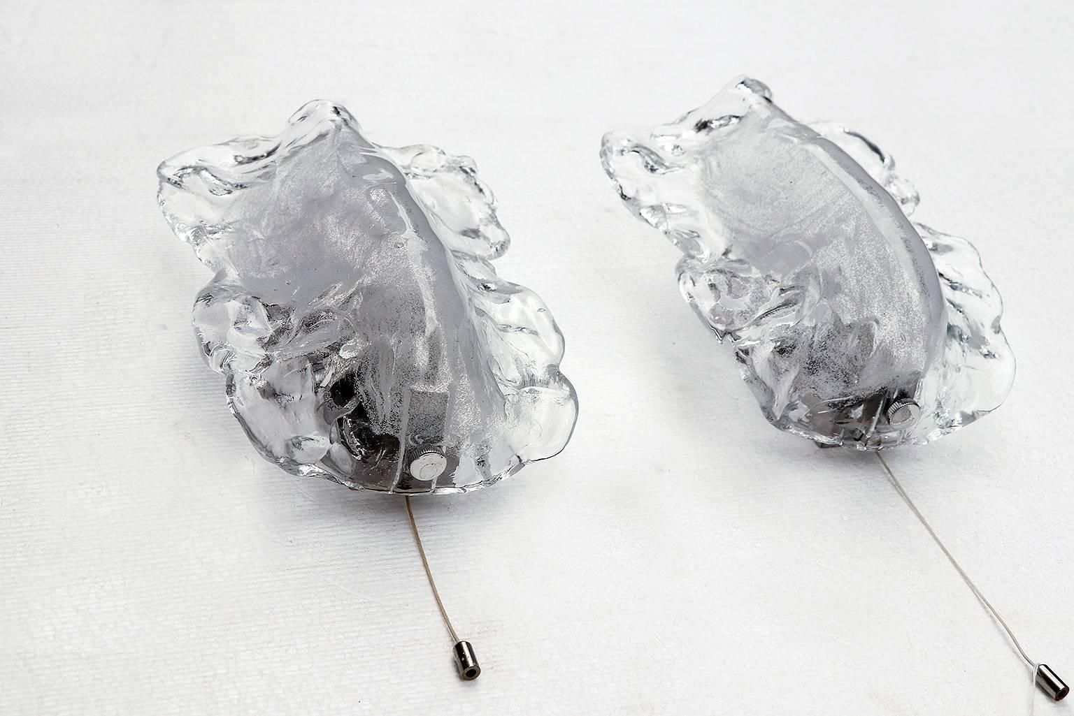 1960 Austria Kalmar Organic Wall Sconces Frosted Murano Glass & Chrome, Set Of 2 photo for sale