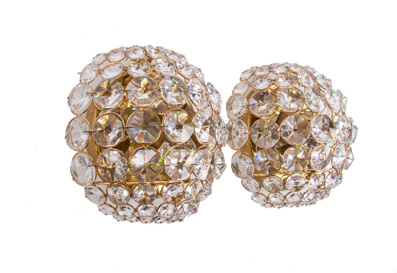 1960 Germany Palwa Bubble Wall Sconce Crystal & Gilt Brass, Set Of 2 photo for sale