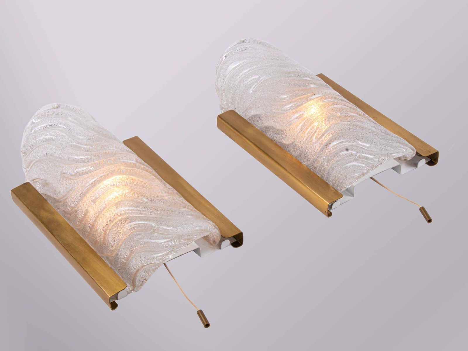 1 'Of 2' Pair Of Murano Wall Sconces Glass & Brass By Kalmar, Austria 1960s photo for sale