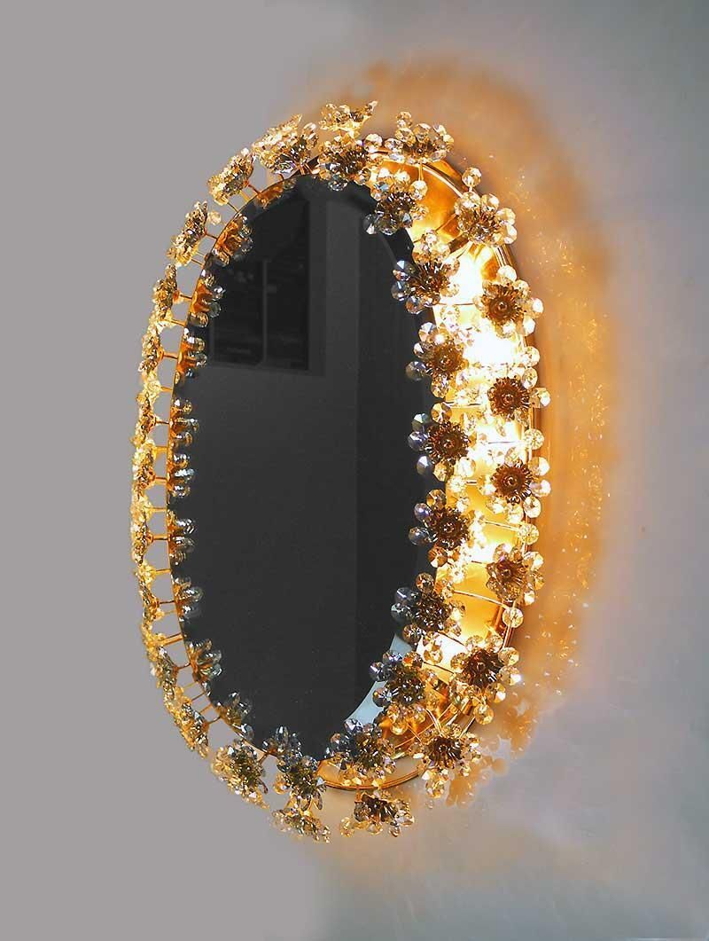 1960, Germany, Palwa Oval Backlit Mirror Crystal & Gilt Brass By Christoph Palme photo for sale